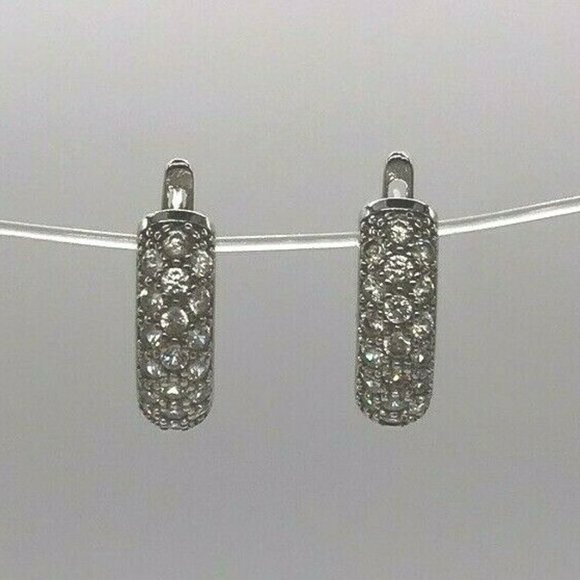 Sterling Silver Cubic Zirconia Leverback Earrings April Birthstone - Picture 1 of 4